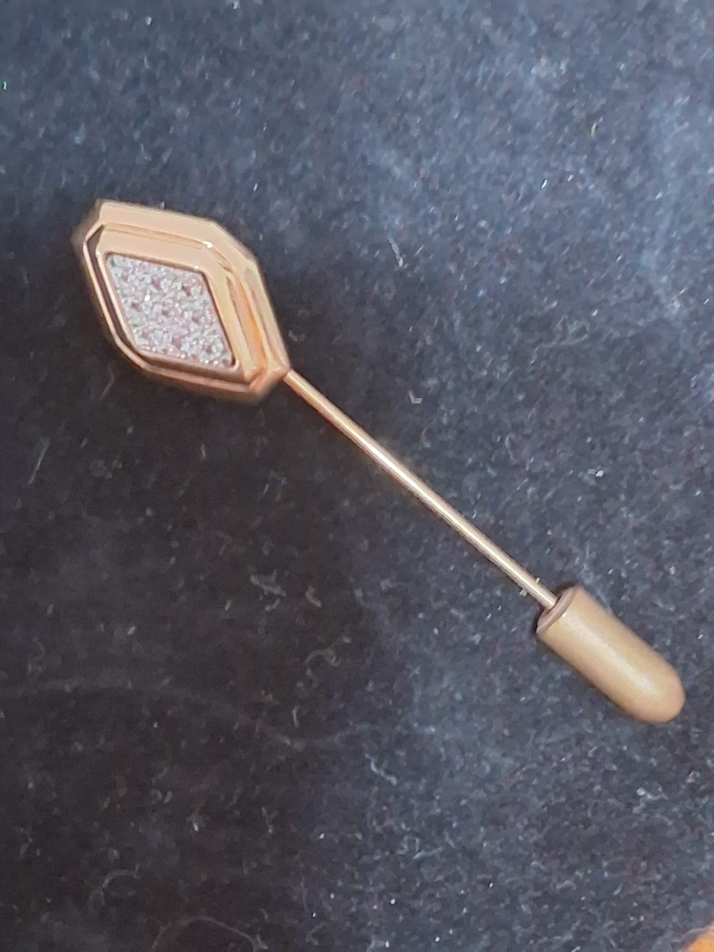 Gold Tone Geometric Stick Pin with Pave Center
